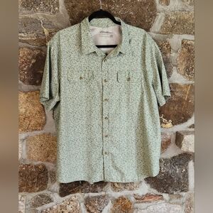 Eddie Bauer Mens Size 2XL Button Up Shirt Green Floral Leaf Print Short Sleeve